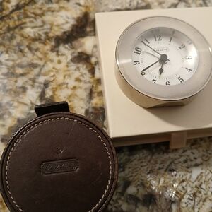 Coach Silver Desk Clock with Brown Leather Case